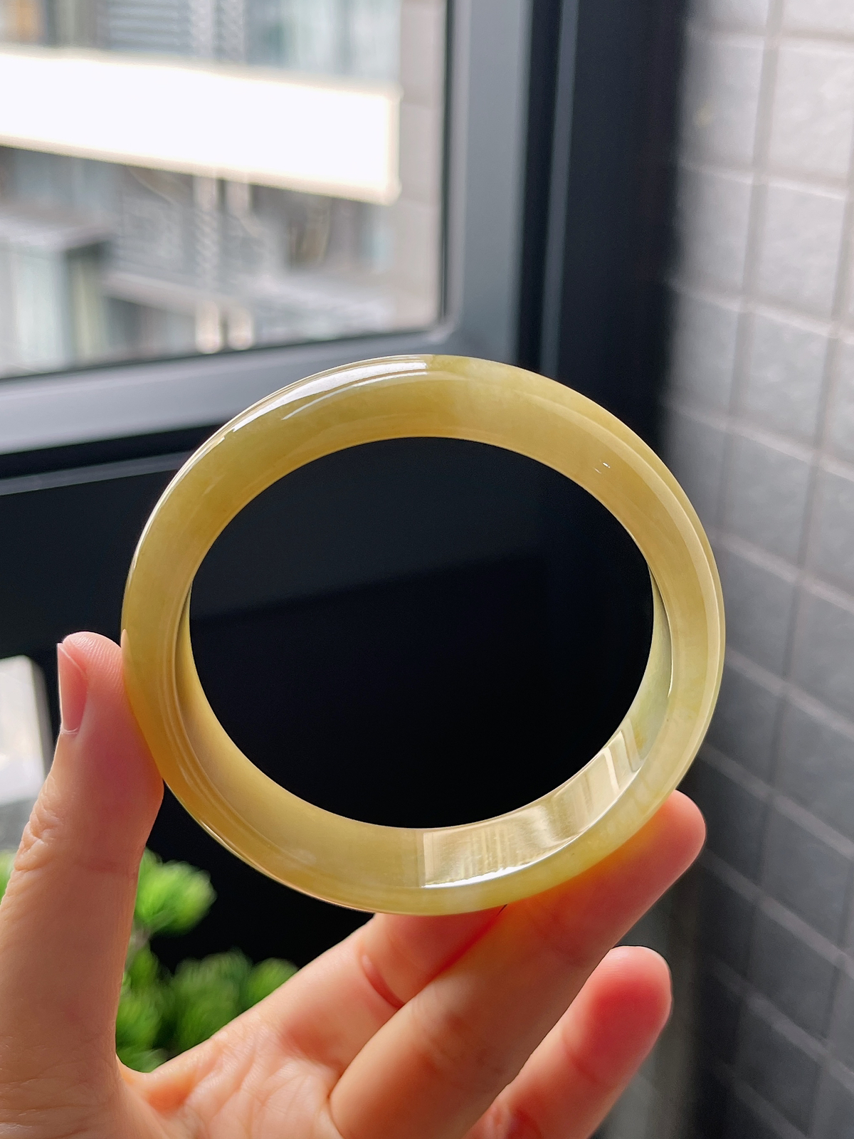 圈口58，冰糯种黄翡正圈翡翠手镯
