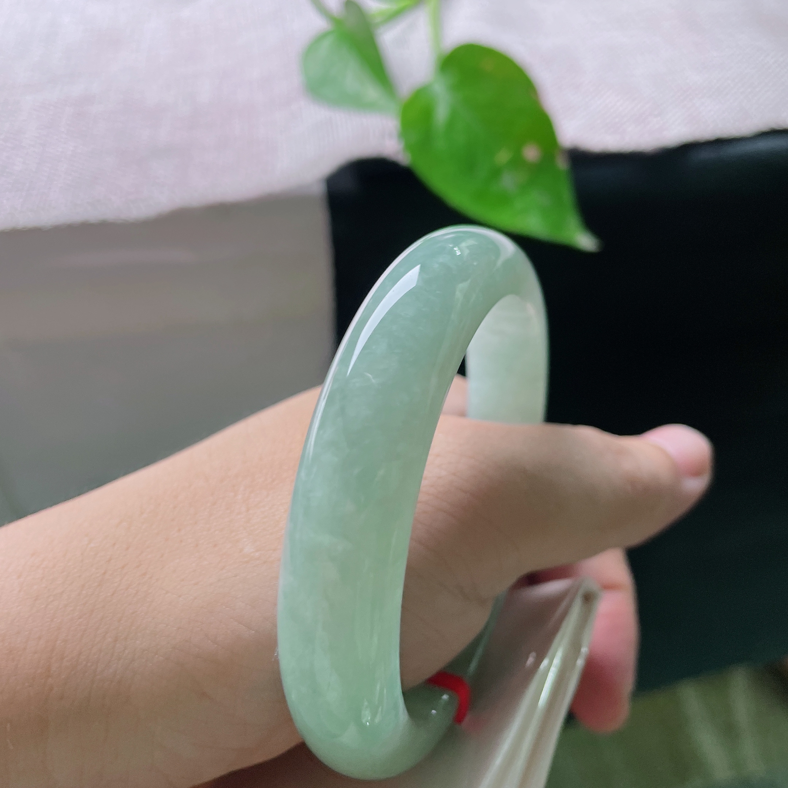 56.8/13.2/8.7，绿底正圈，通体均匀绿底色翡翠平安镯，玉质细腻温润，底色干净无杂色，色调柔和不暗，无裂，ss56328a