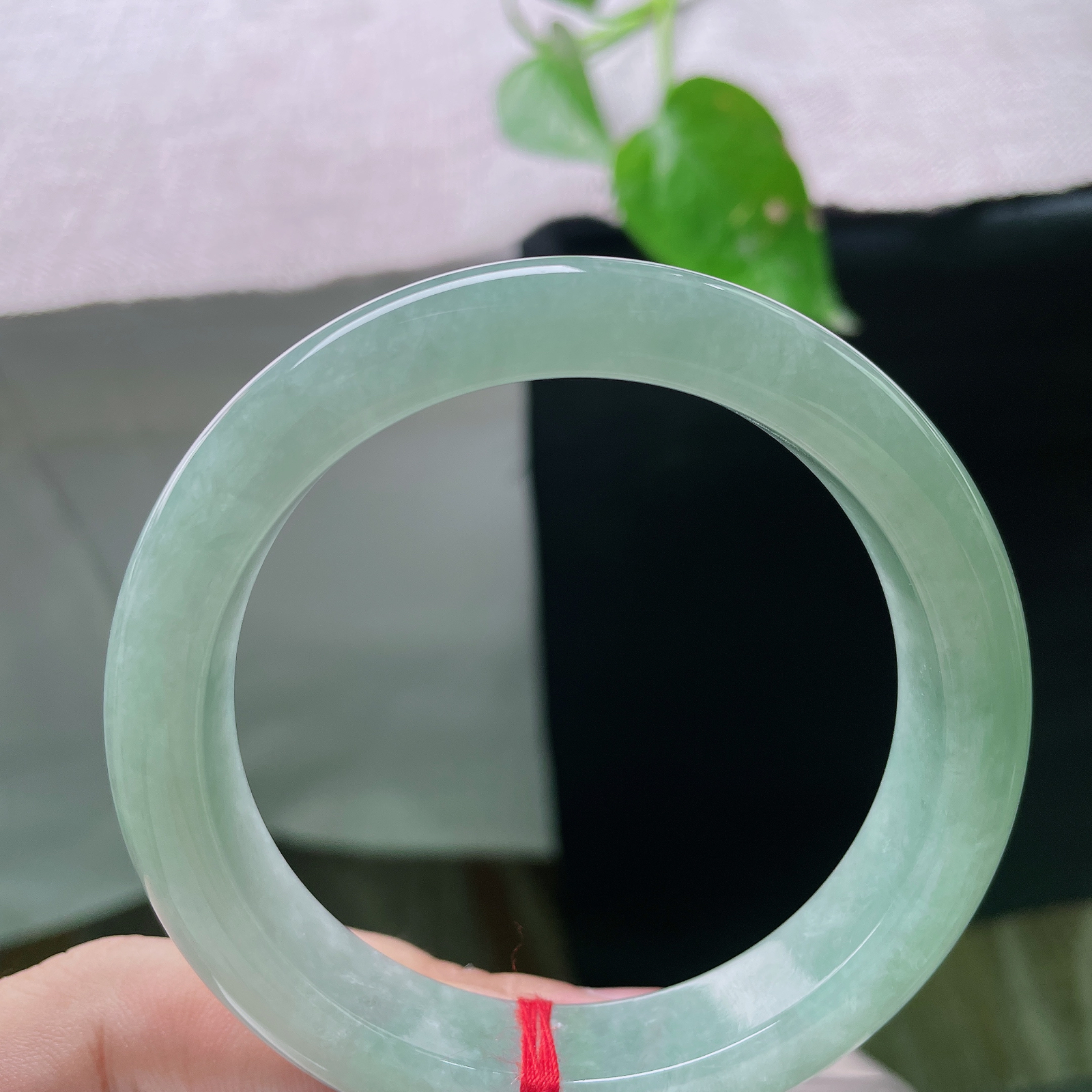 56.8/13.2/8.7，绿底正圈，通体均匀绿底色翡翠平安镯，玉质细腻温润，底色干净无杂色，色调柔
