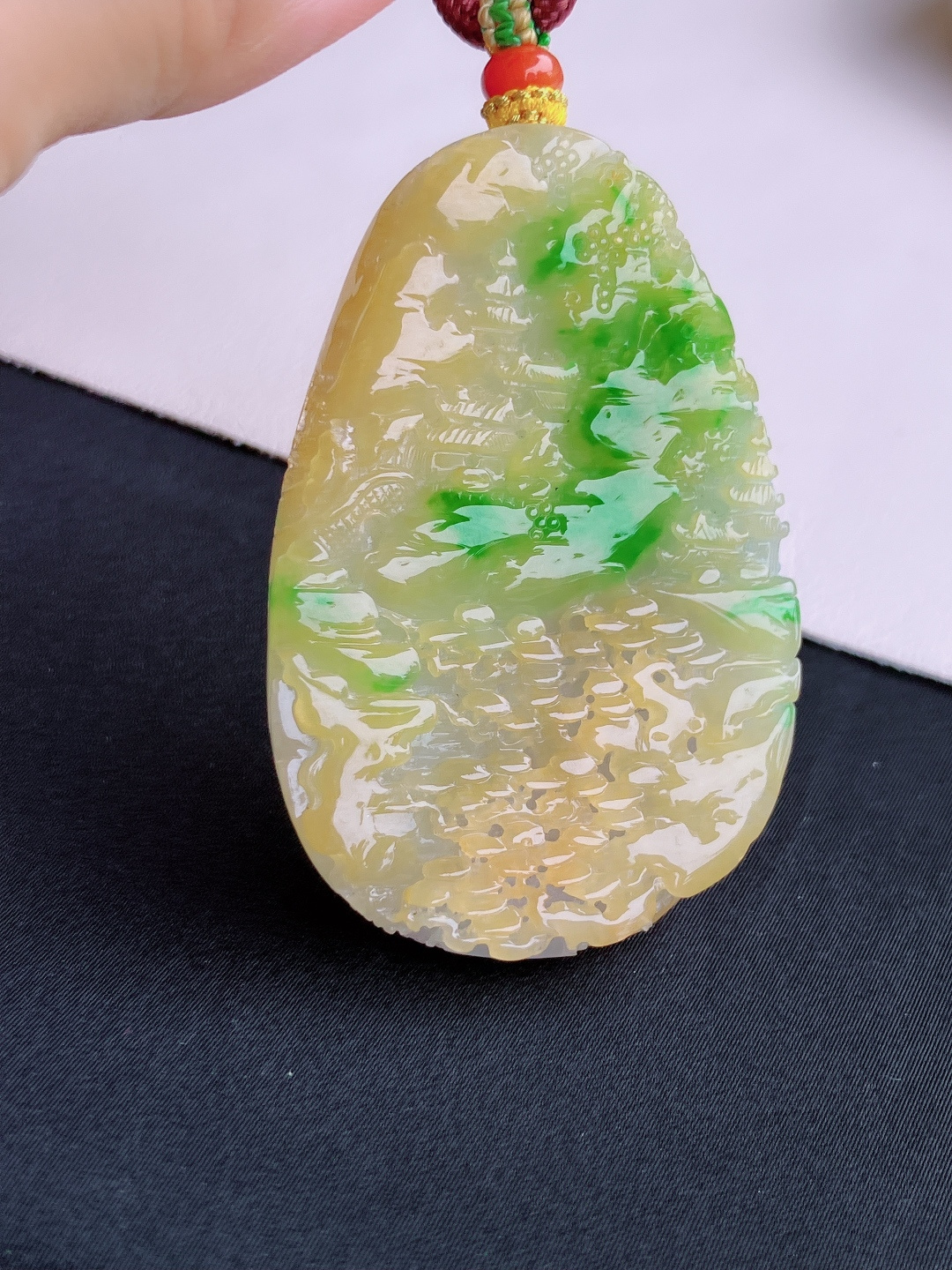 三彩山水牌，意境美，尺寸61.3/38.8/7.6/自然光实拍