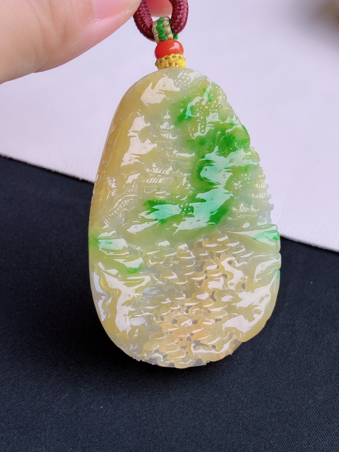 三彩山水牌，意境美，尺寸61.3/38.8/7.6/自然光实拍
