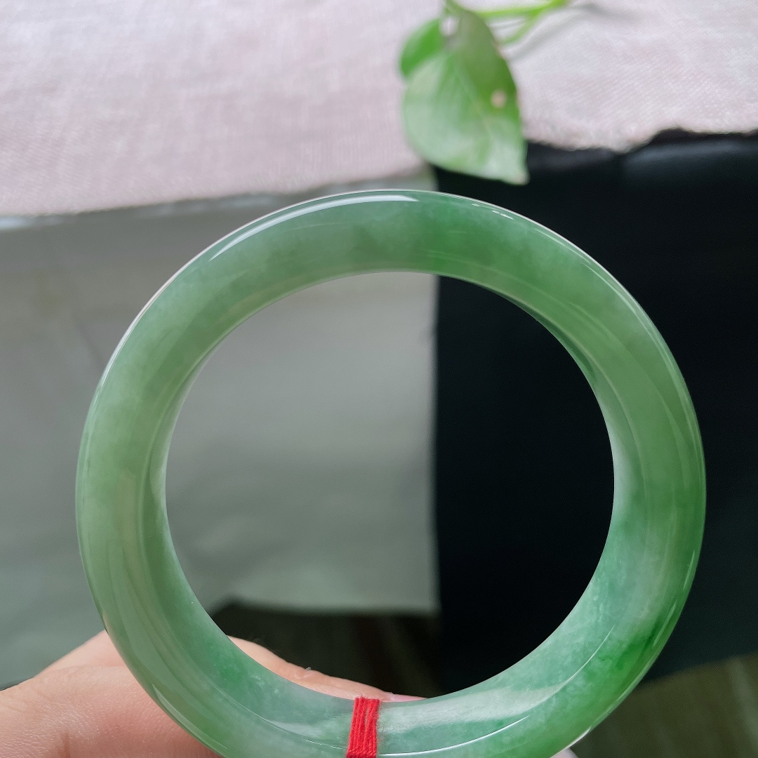 55.3/12.6/8.8，飘绿正圈，腕绕一镯青底翠，清风入袖，温润藏心，一点皮纹，ss56407a