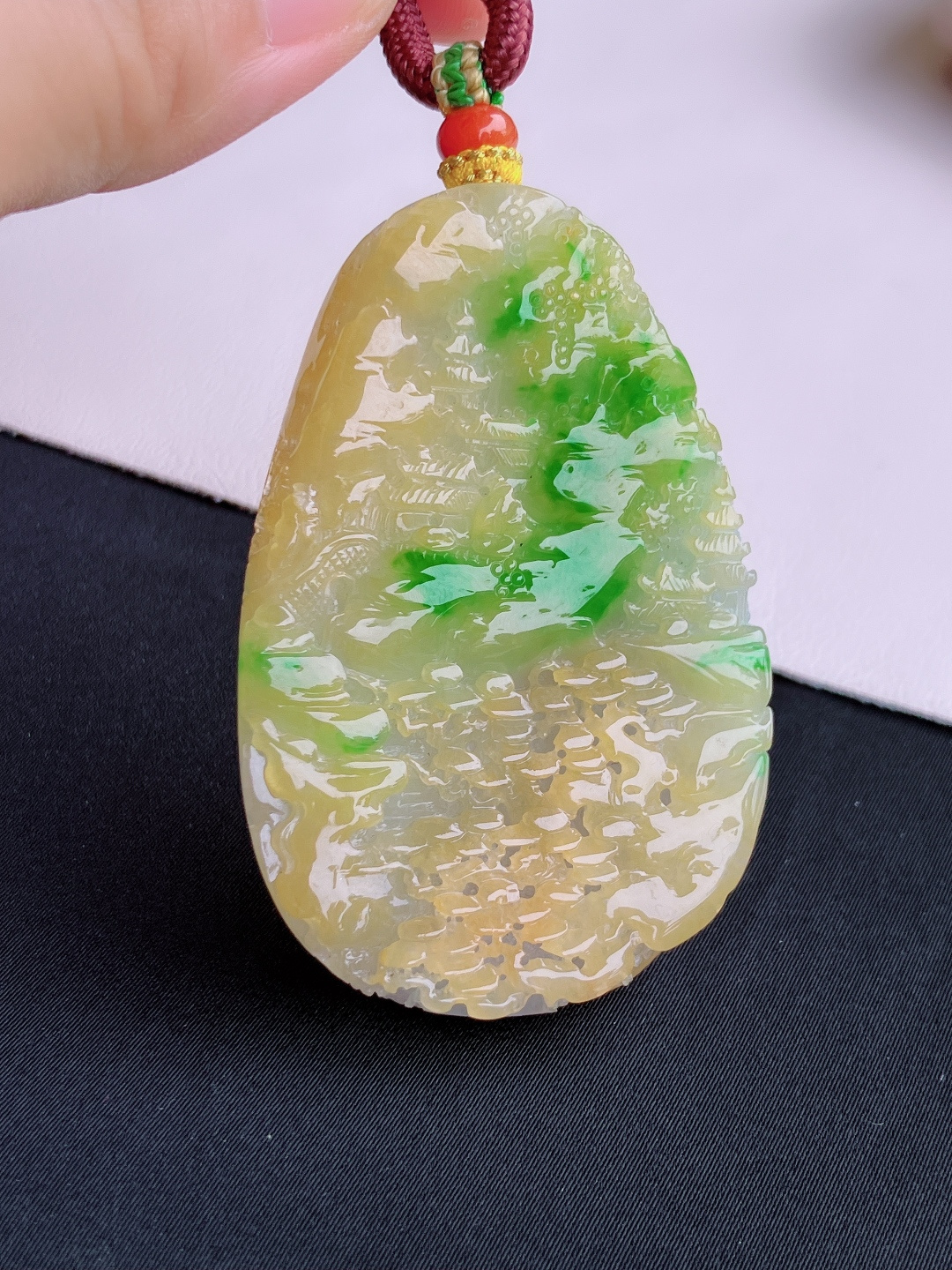 三彩山水牌，意境美，尺寸61.3/38.8/7.6/自然光实拍