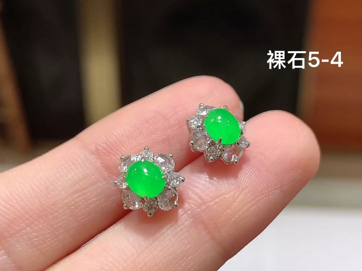 18K 阳绿蛋面耳钉 无裂 尺寸，5-4
