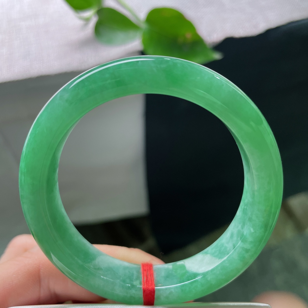 53.3/12.8/8.7，绿底正圈， 一镯盛满春日绿意，绿底温润浓郁，飘花点缀其间，中式氛围感拉满