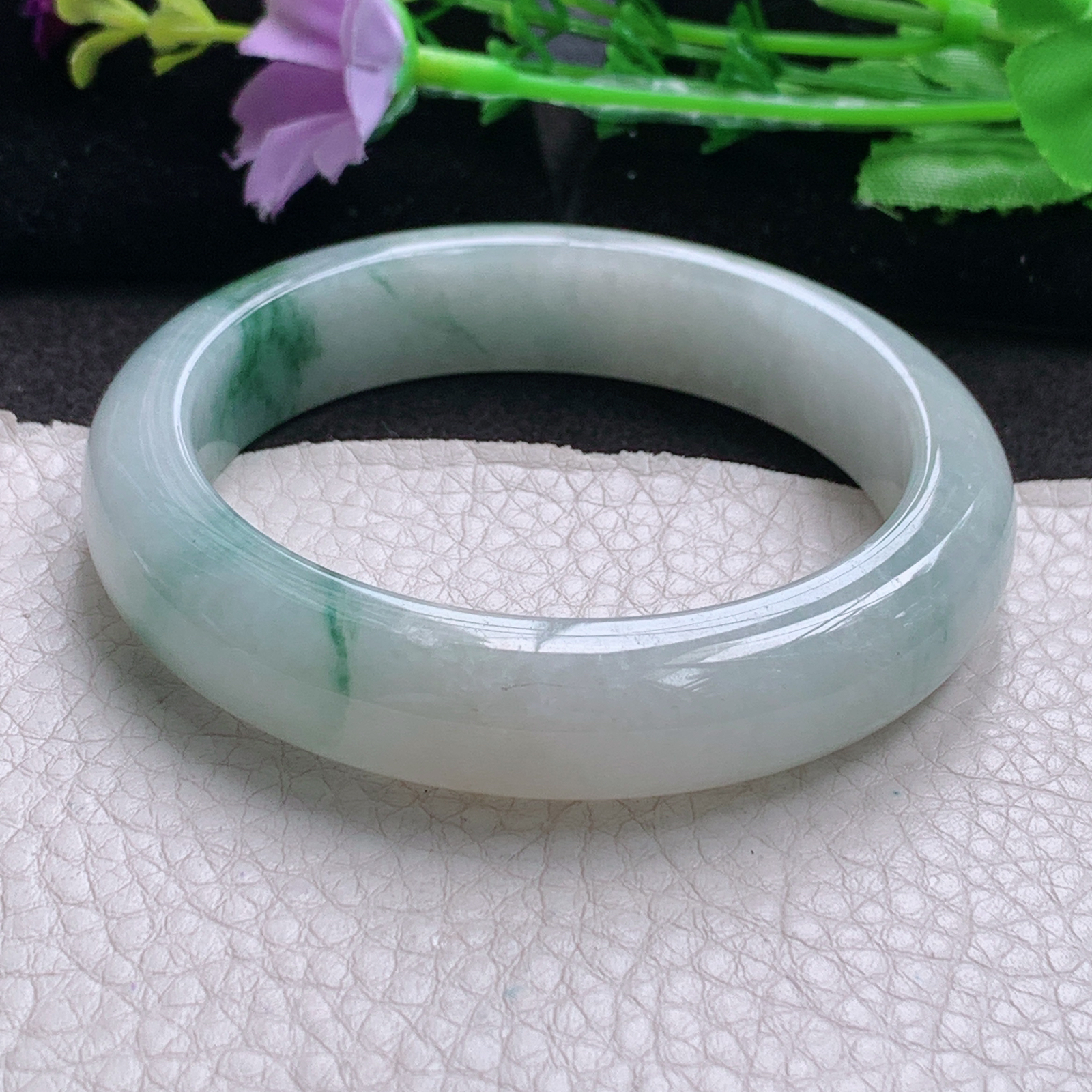 jc实拍56.5*13*8.6平安镯 缅甸翡翠a货玉手镯高品质飘花正圈玉手环