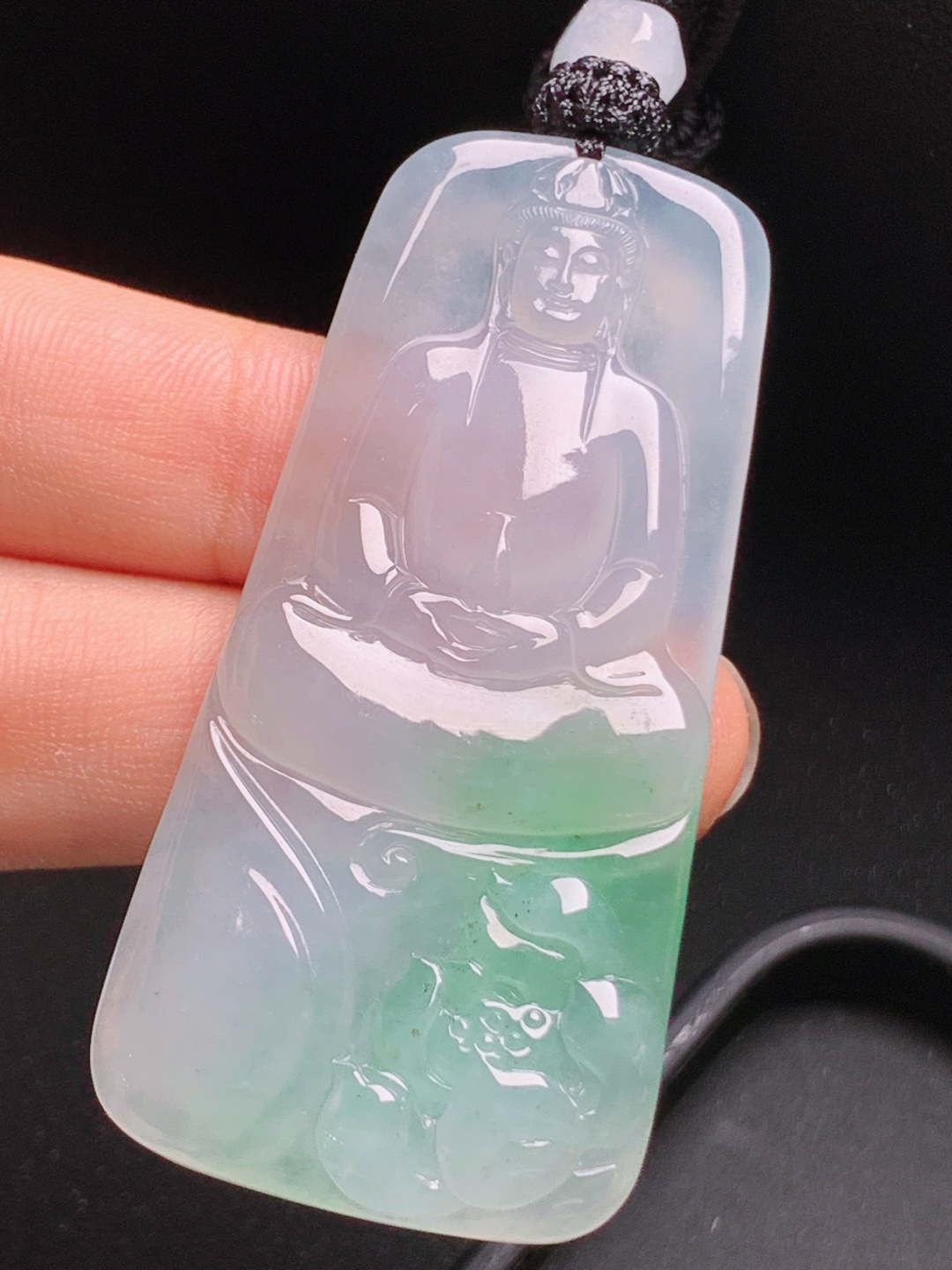 ️ 莲花观音，玉质水润清透，飘色灵动雅致，雕工精细大气 裸石58.6-28.5-6.3 43