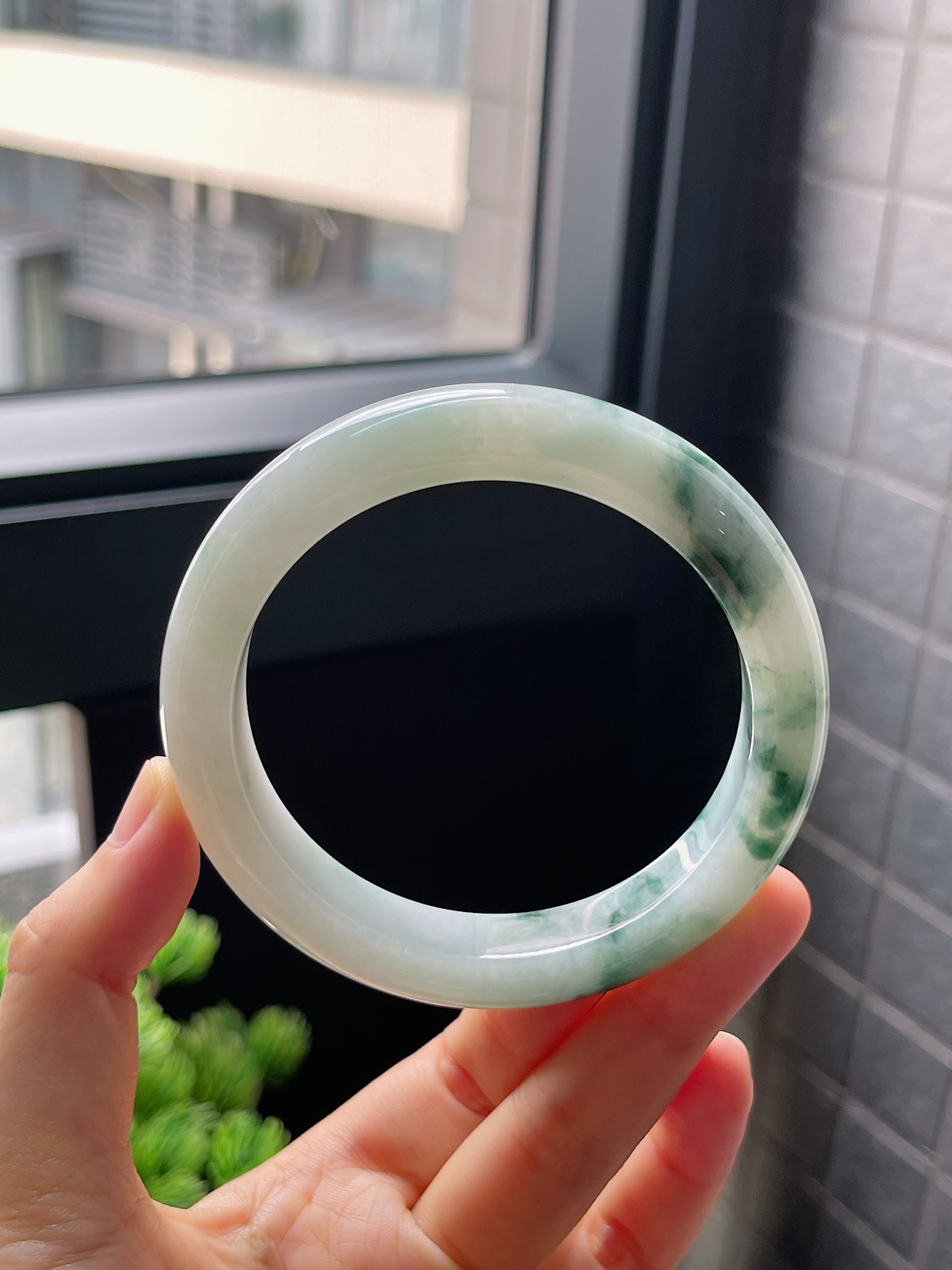 圈口59.7，冰糯种飘花翡翠正圈手镯