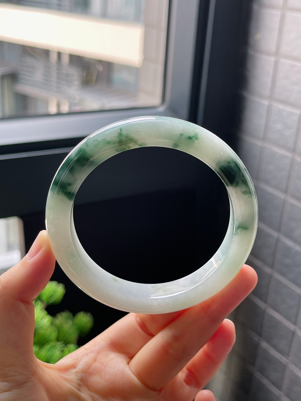 圈口59.7，冰糯种飘花翡翠正圈手镯