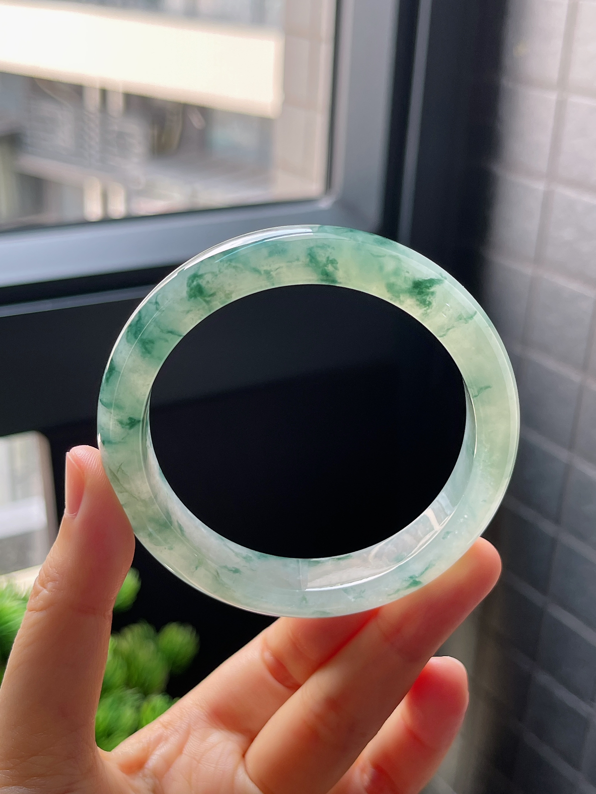 圈口56，冰糯种飘花翡翠正圈手镯