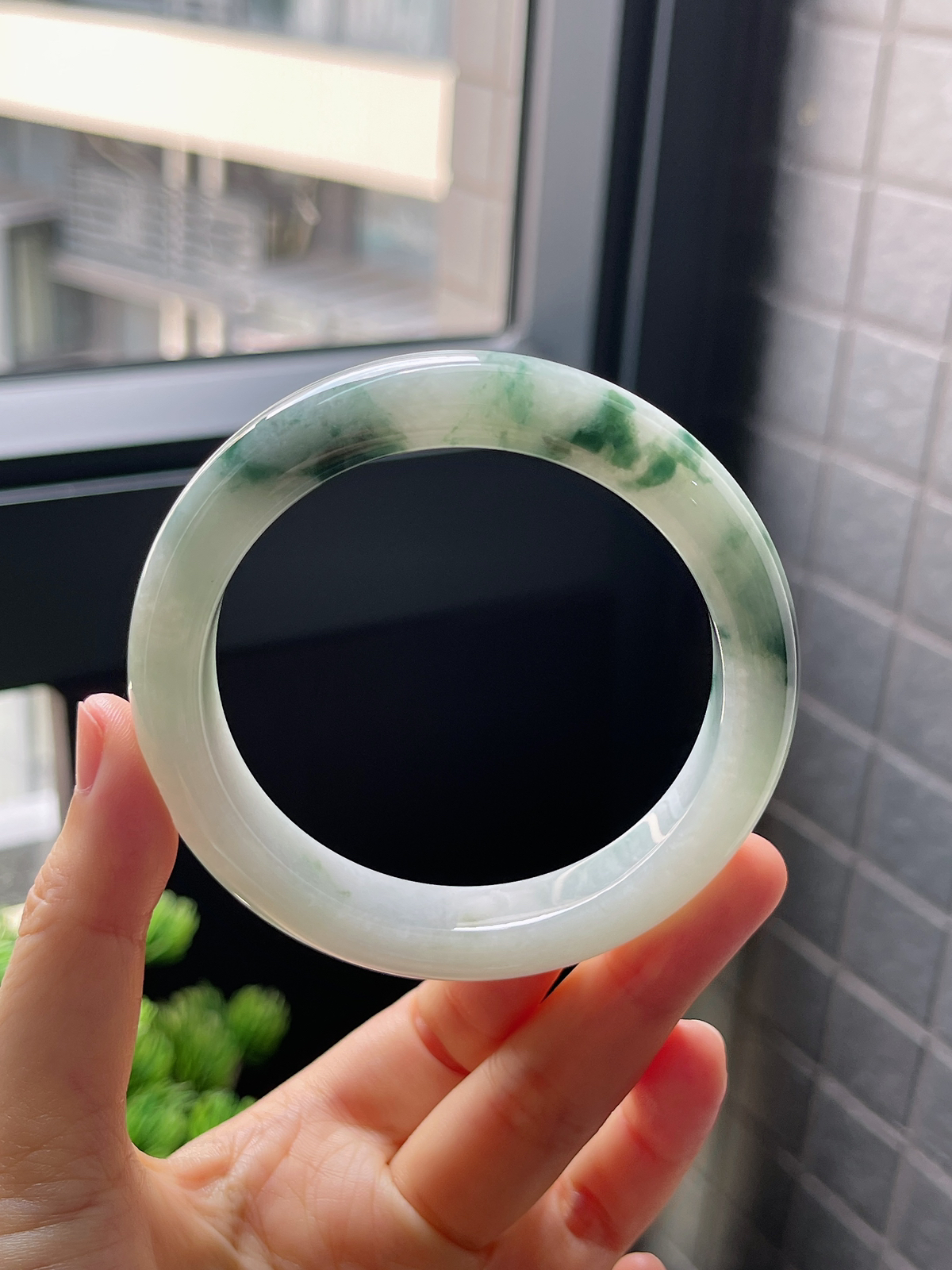 圈口59.7，冰糯种飘花翡翠正圈手镯