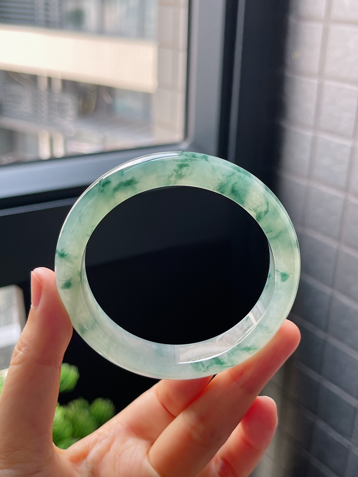 圈口56，冰糯种飘花翡翠正圈手镯