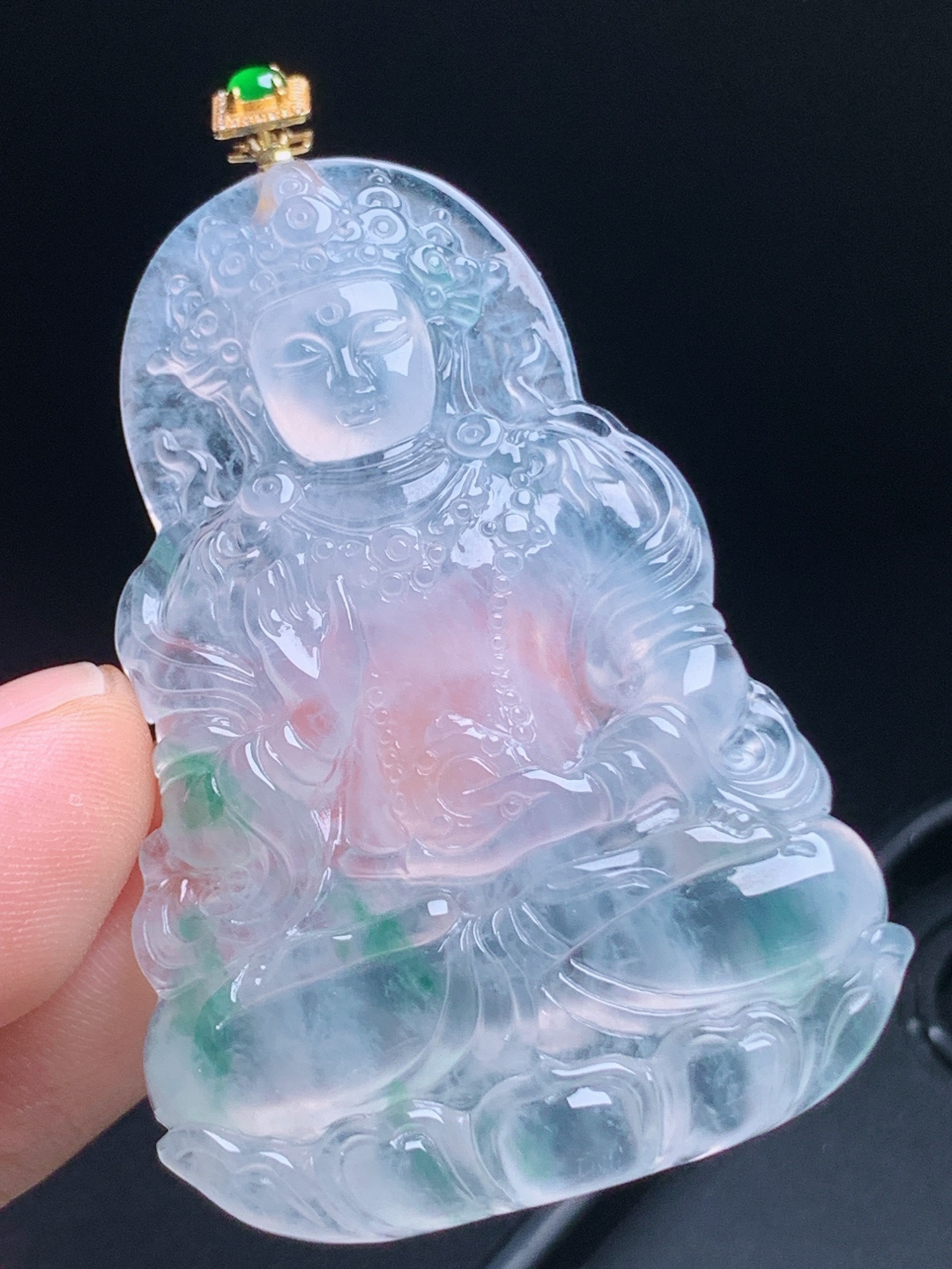 ️ 飘绿度母观音吊坠，冰透起光雕工繁复，品相大气韵味十足