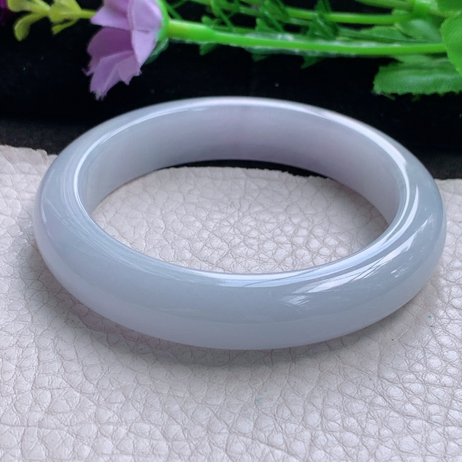 z实拍54.5*12*9平安镯 缅甸翡翠a货玉手镯高品质淡紫正圈玉手环