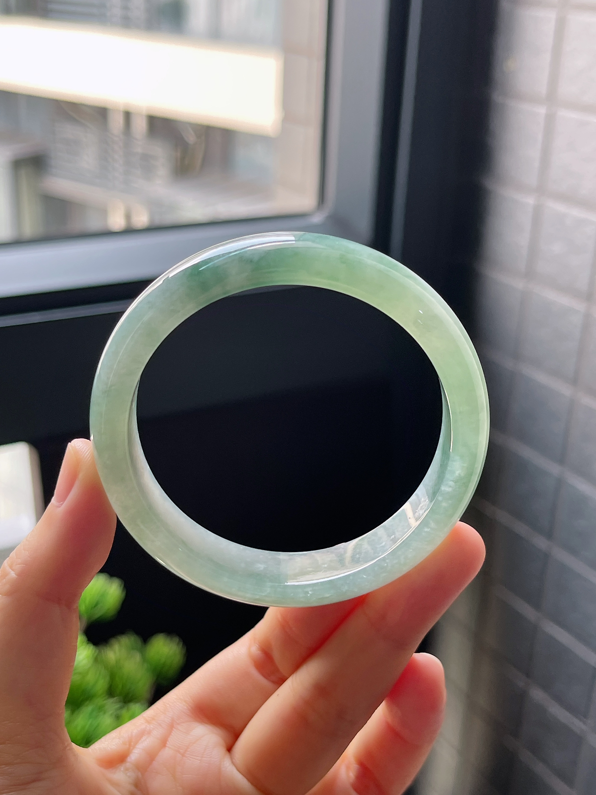 圈口54.3，冰糯种飘花翡翠正圈手镯