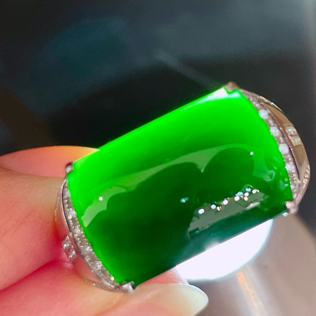 ️ 精品墨翠马鞍戒指 老坑油润 漆黑细腻 打灯全绿 18k金镶嵌 裸石 15.7/10.4 圈口 19.5