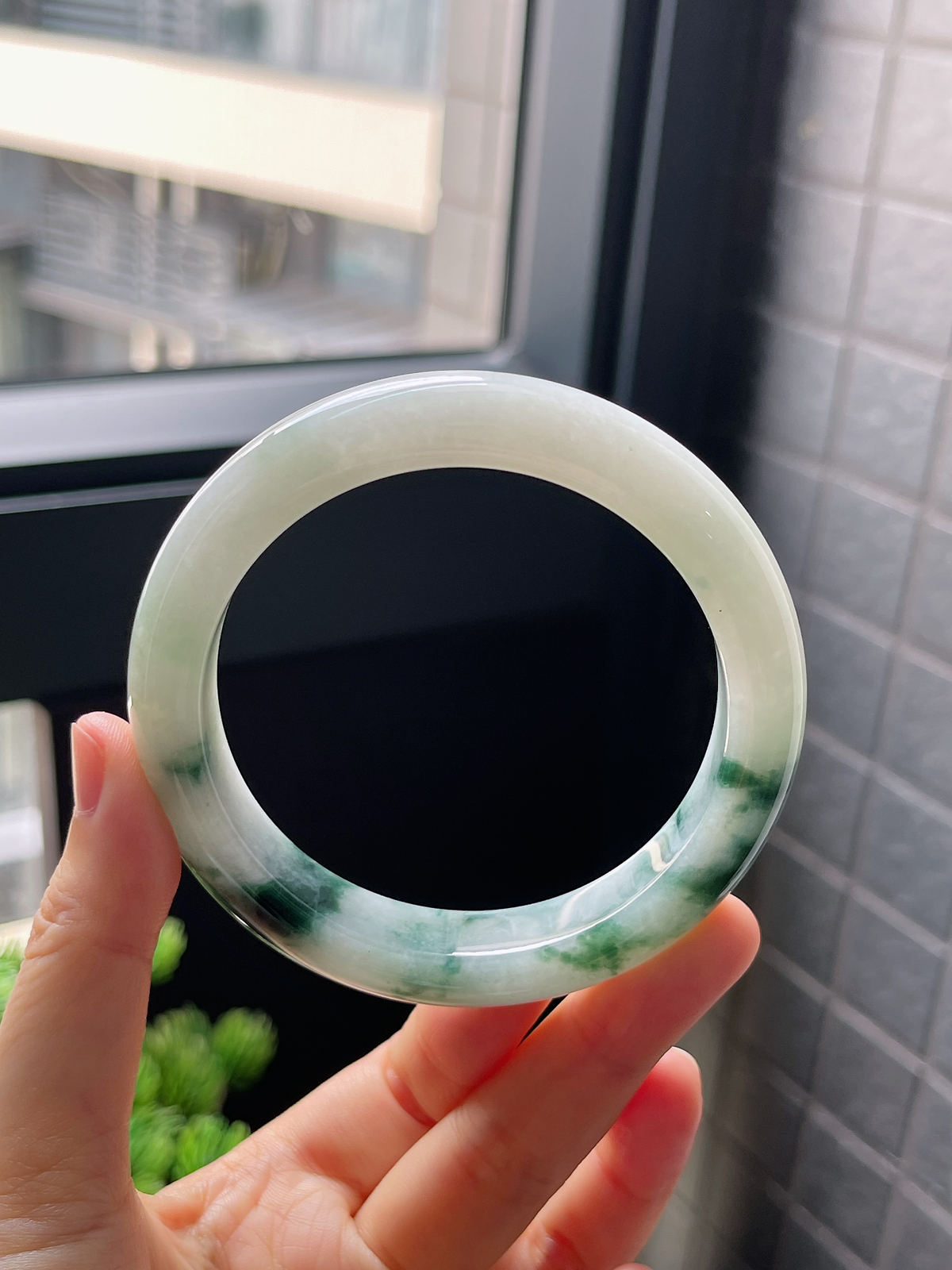 圈口59.7，冰糯种飘花翡翠正圈手镯