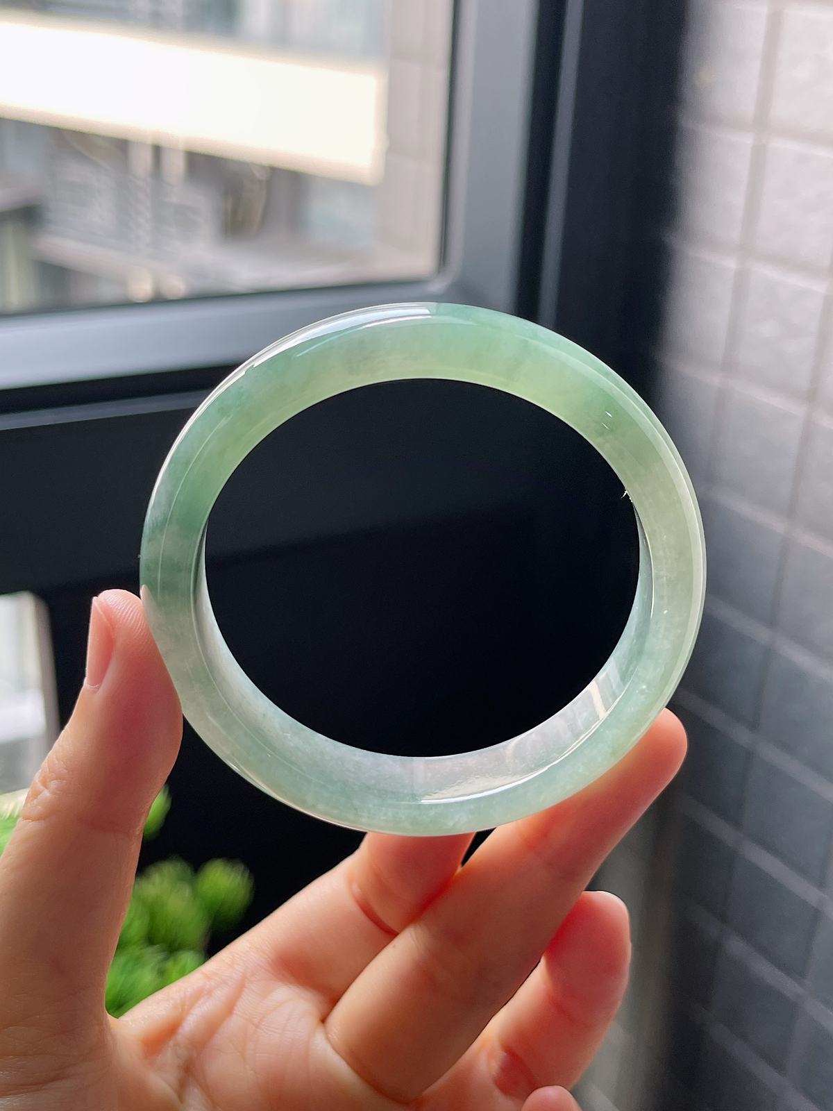 圈口54.3，冰糯种飘花翡翠正圈手镯