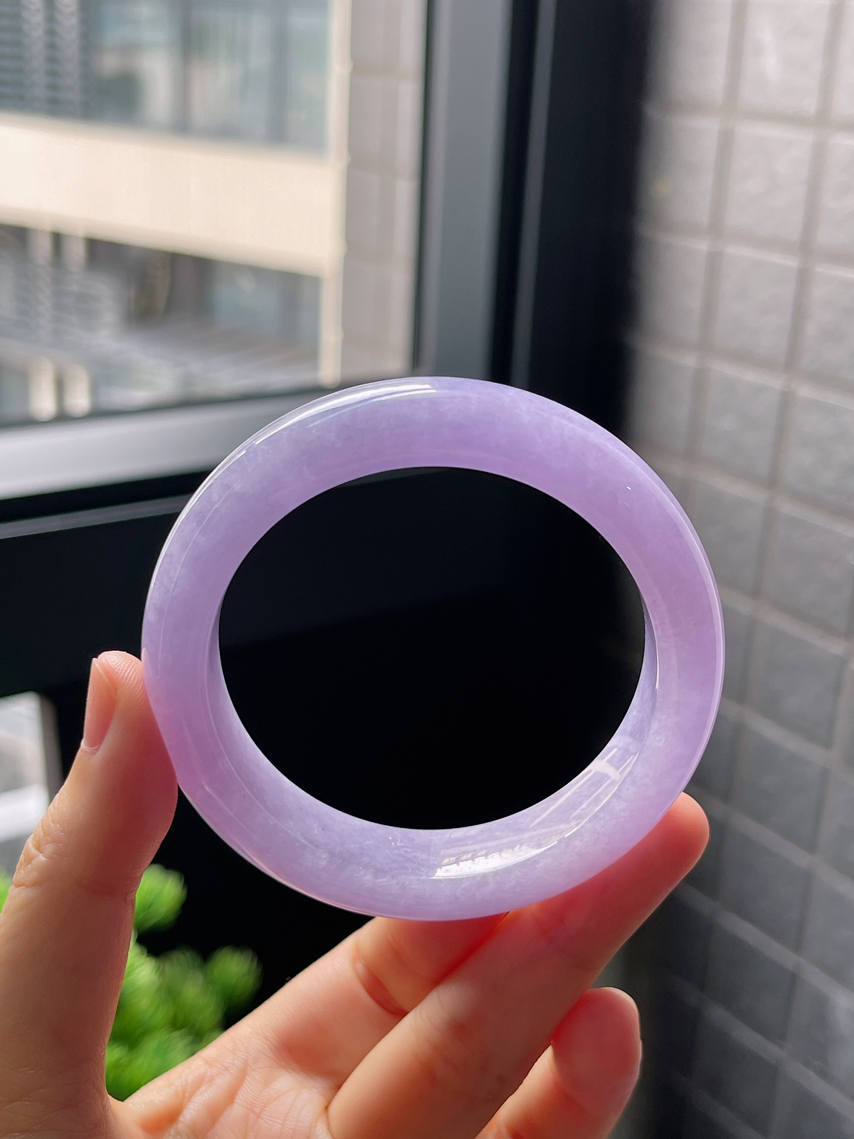 圈口52.2，糯化种满紫色翡翠正圈手镯