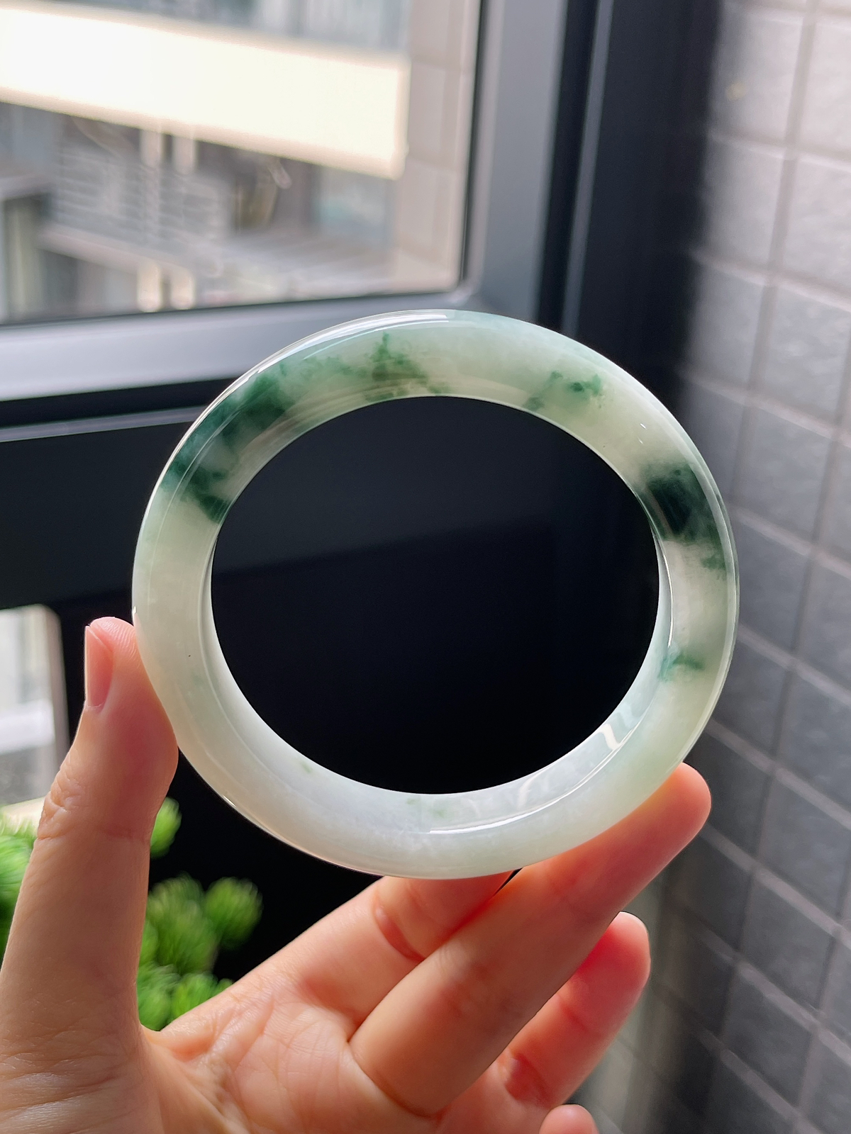 圈口59.7，冰糯种飘花翡翠正圈手镯