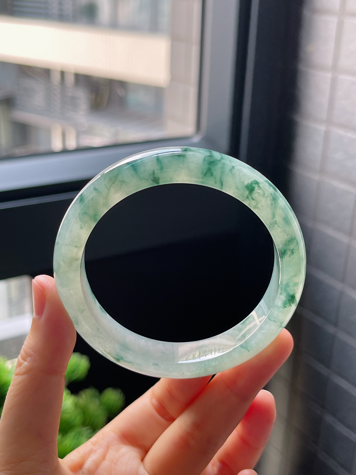 圈口56，冰糯种飘花翡翠正圈手镯