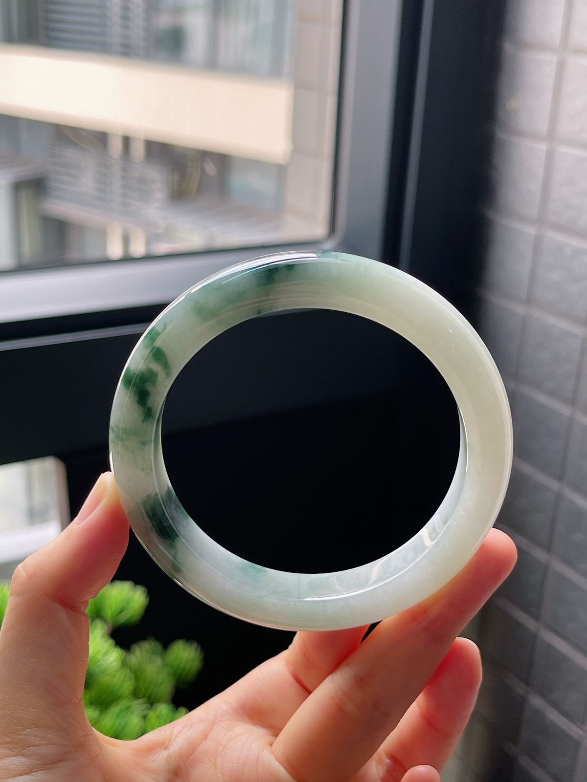 圈口59.7，冰糯种飘花翡翠正圈手镯
