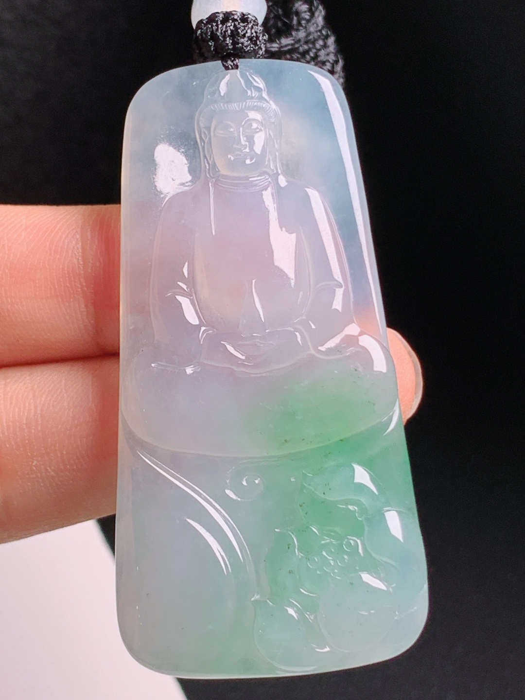️ 莲花观音，玉质水润清透，飘色灵动雅致，雕工精细大气 裸石58.6-28.5-6.3 43