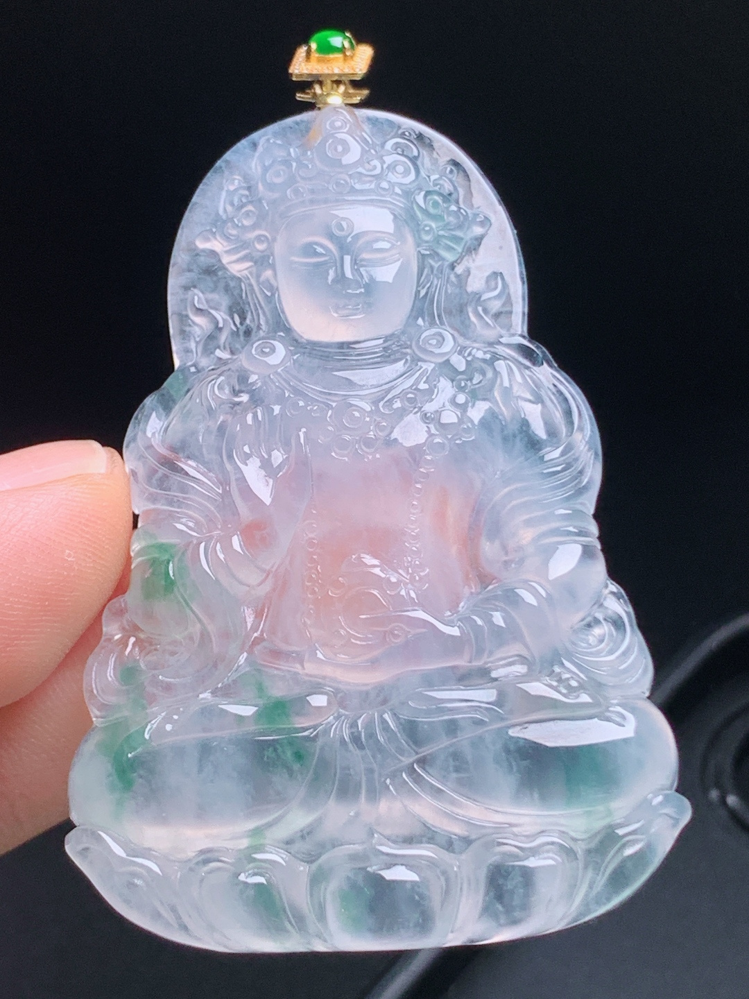 ️ 飘绿度母观音吊坠，冰透起光雕工繁复，品相大气韵味十足