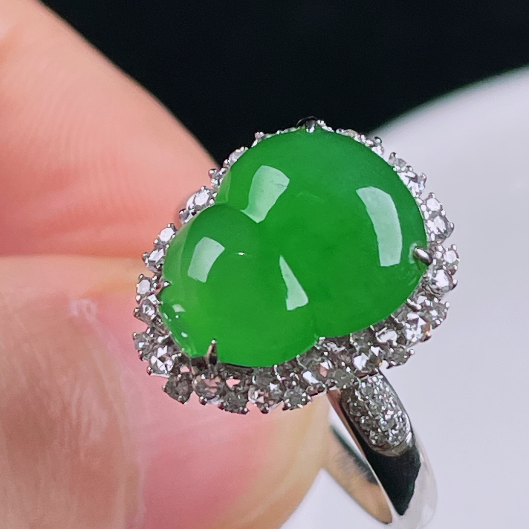 ️冰绿戒指，老种起光，细底通透，尺寸：裸石12.7/10.3/4mm0721