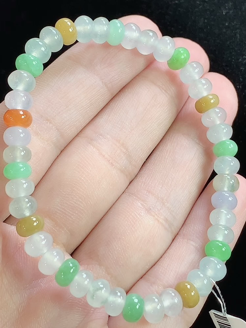 冰多彩算盘珠手串，尺寸5.8*3.4mm，Q22nfy