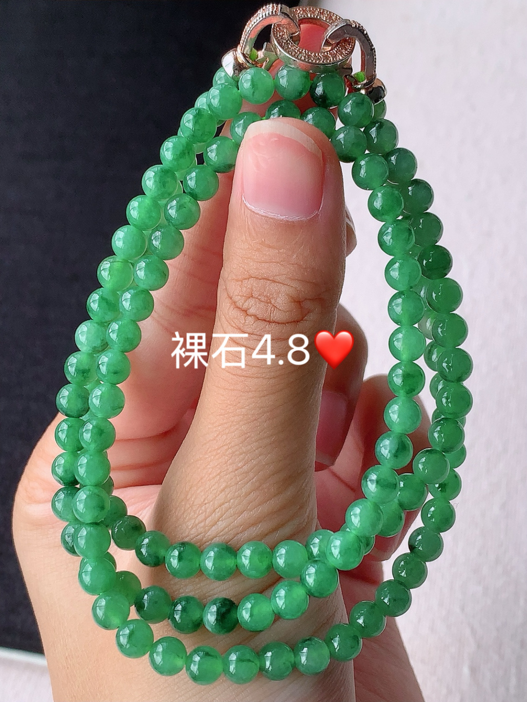 冰绿圆珠珠链种老水润，底子细腻，佩戴精致优雅，4.8