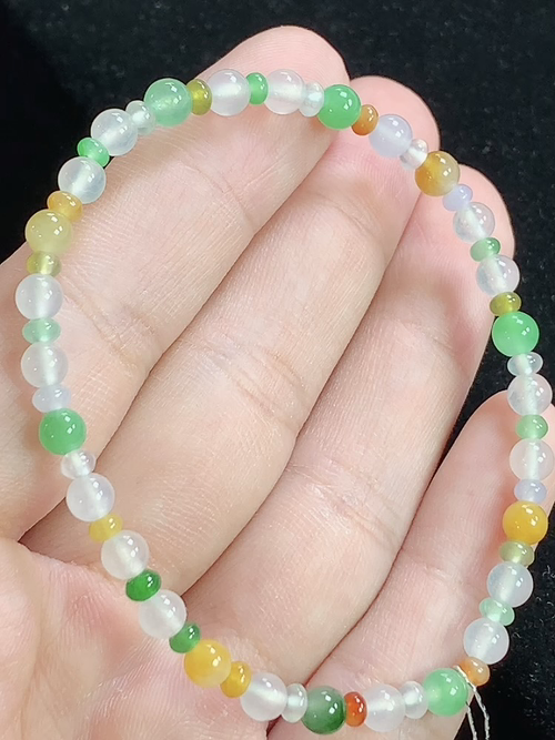 冰多彩玉珠手串，尺寸4.2mm，Q22nfy