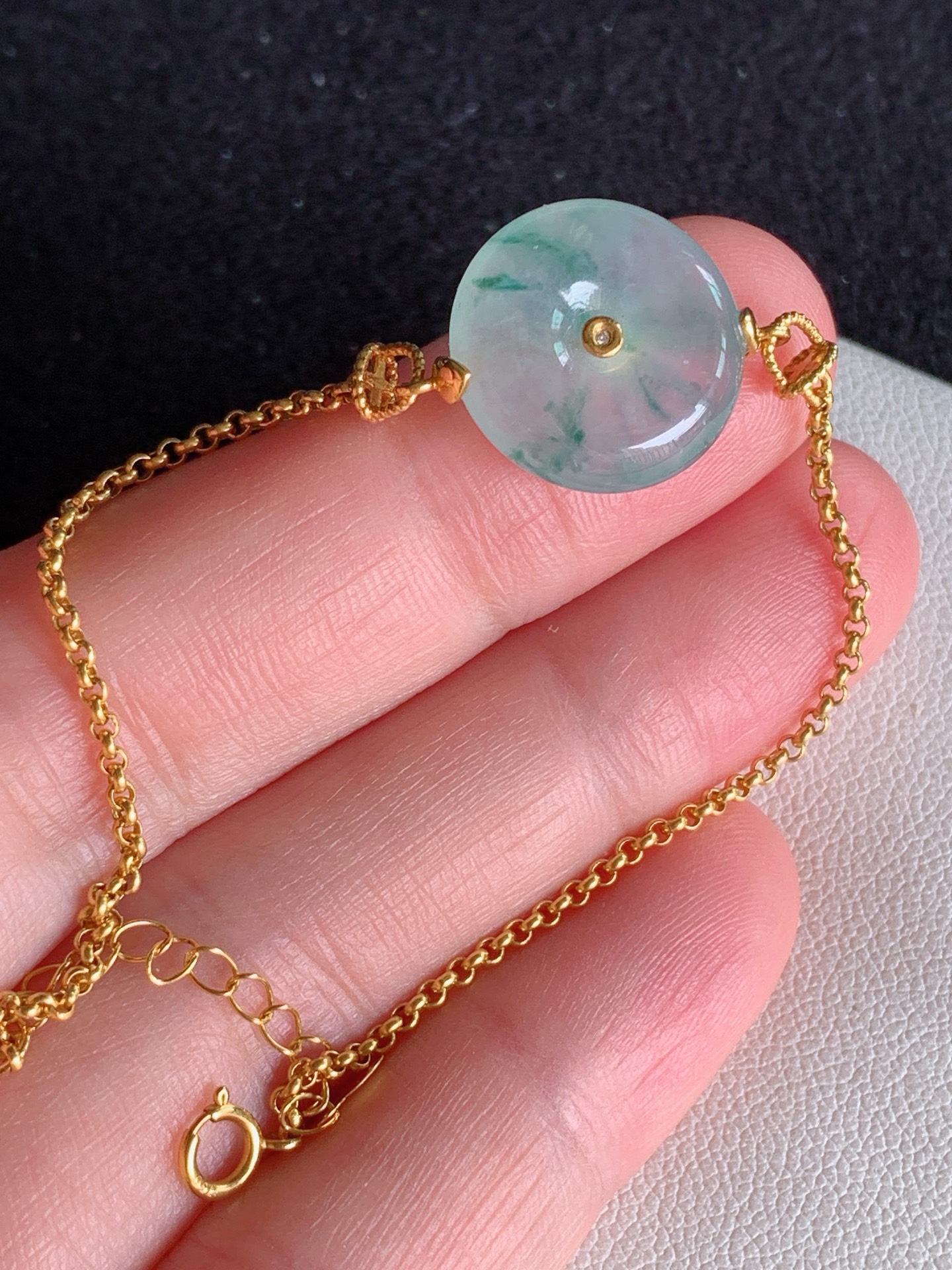 ️【18k镶嵌冰飘花平安扣手链】,裸石尺寸：14 3/4 8