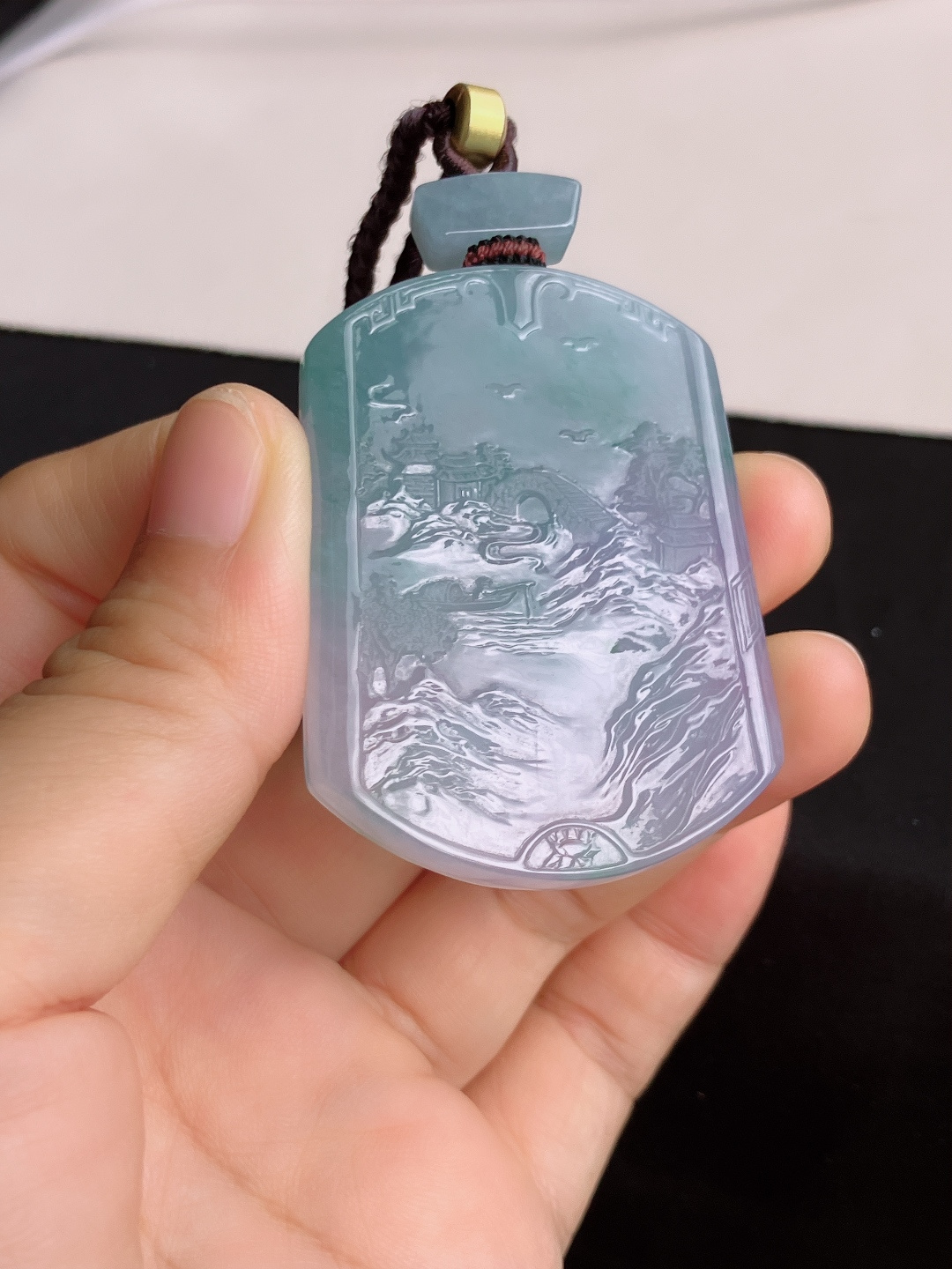 冰紫山水牌，意境美，尺寸53/40.3/5.8/自然光实拍