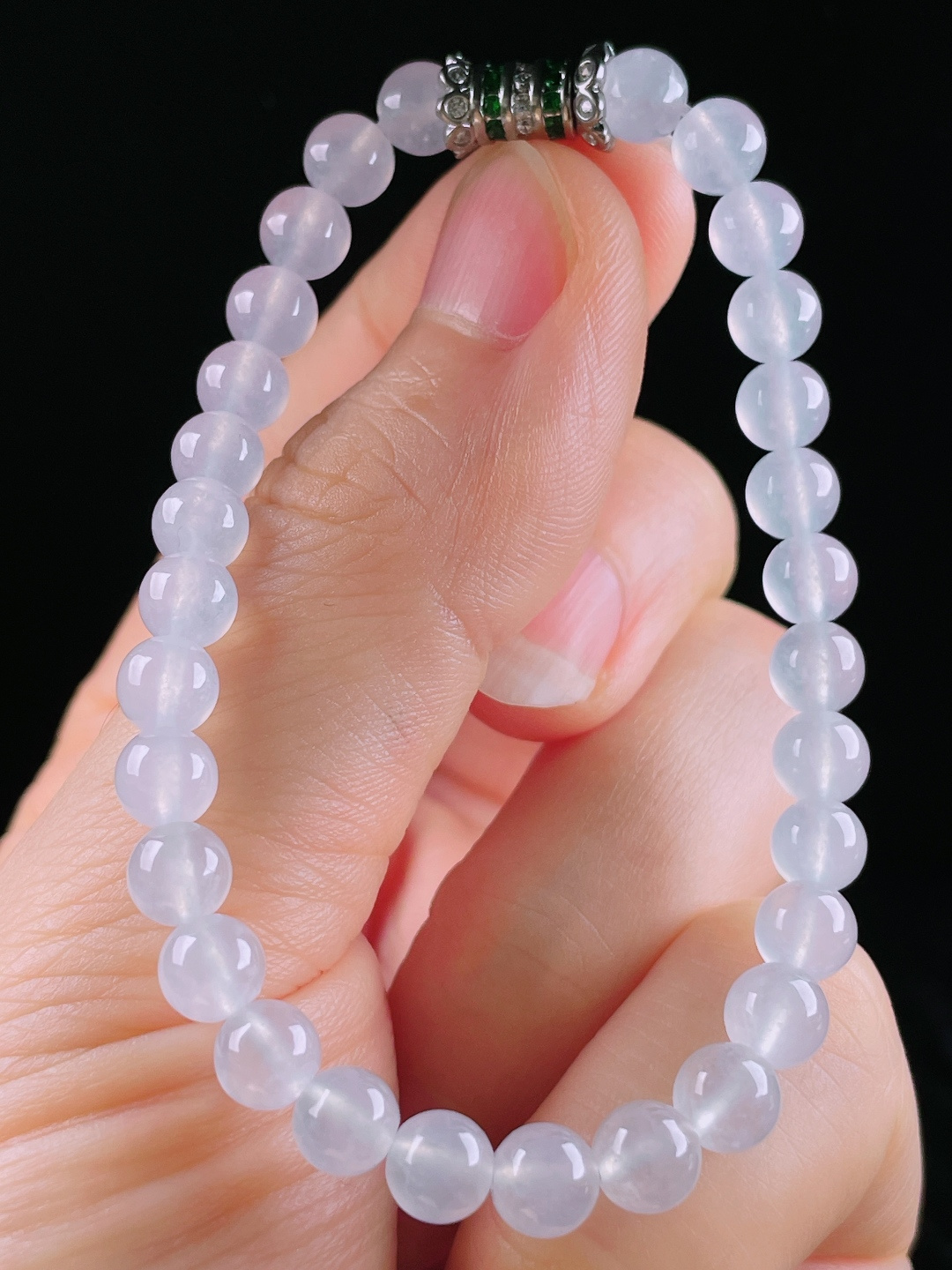 冰种手串，老种起光，细底通透，尺寸：6mm