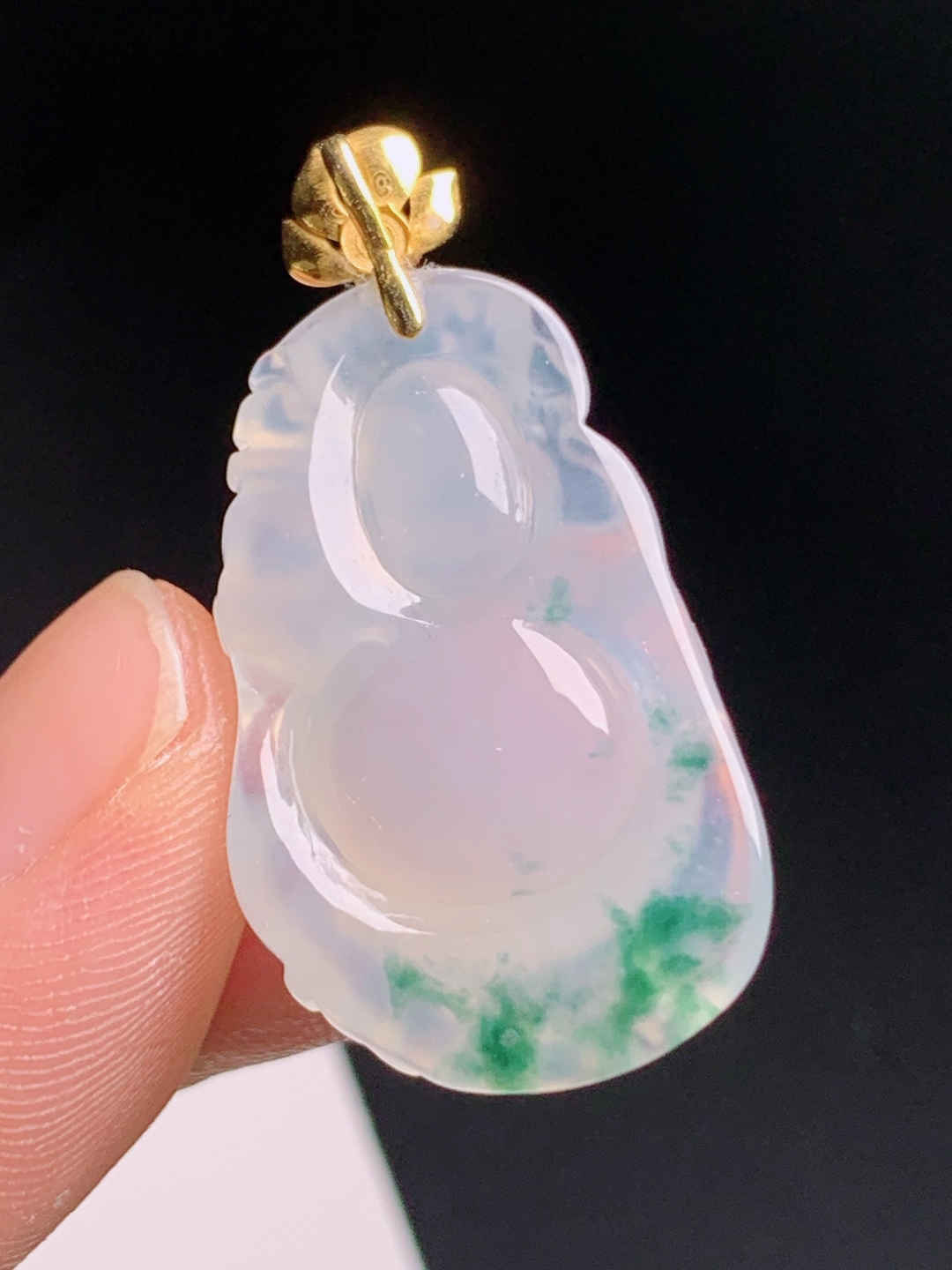 冰种飘花财神爷吊坠，冰透起光雕工喜庆，招财纳福造型别致 080720