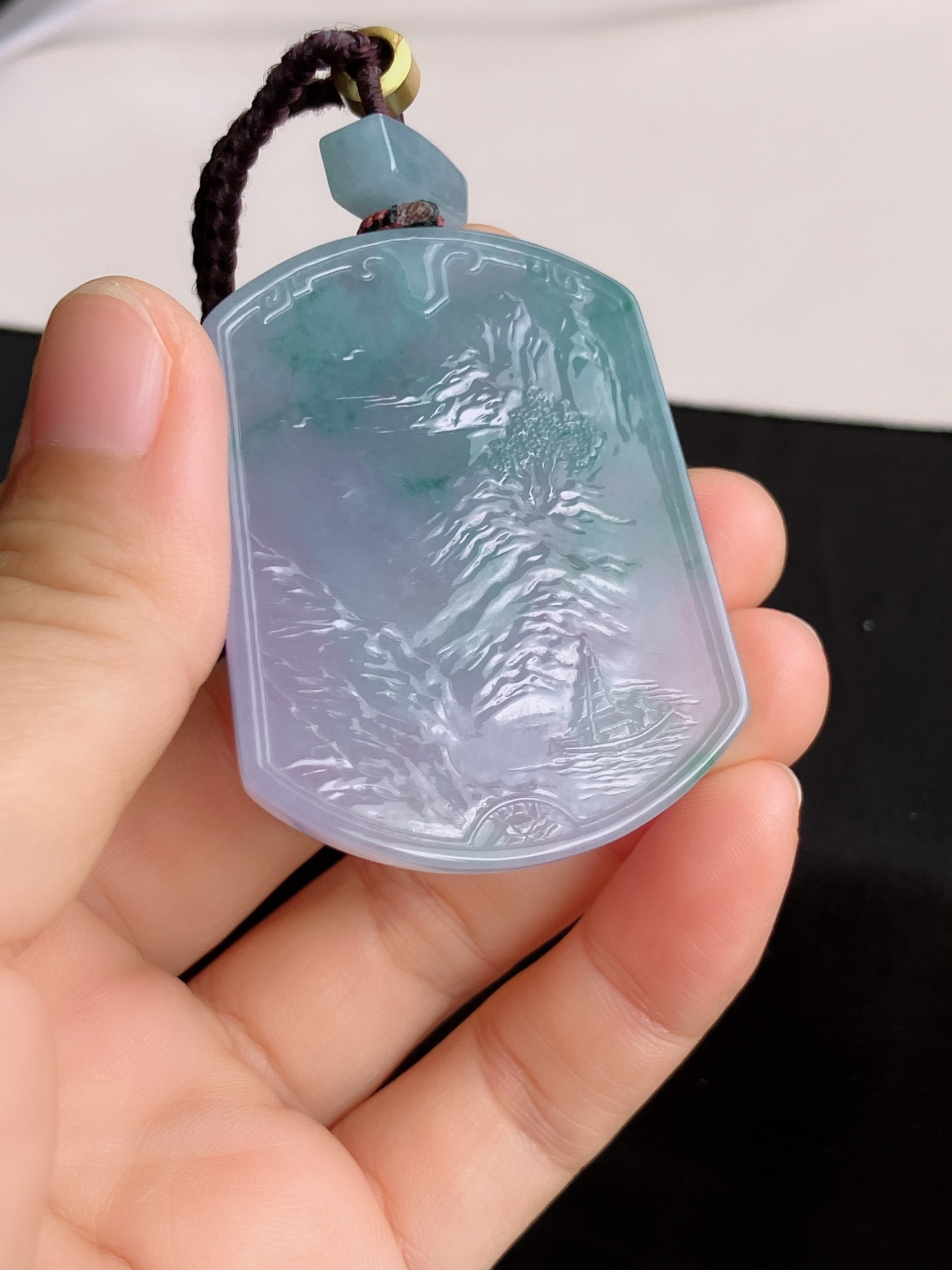 冰紫山水牌，意境美，尺寸53/40.3/5.8/自然光实拍