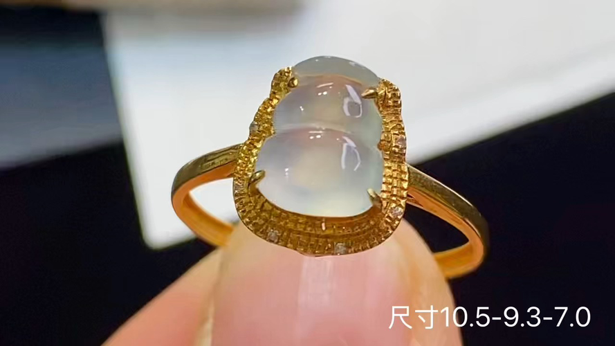 ️ 18k金+钻玻璃种葫芦戒指，无裂，10.5-9.3-7.0