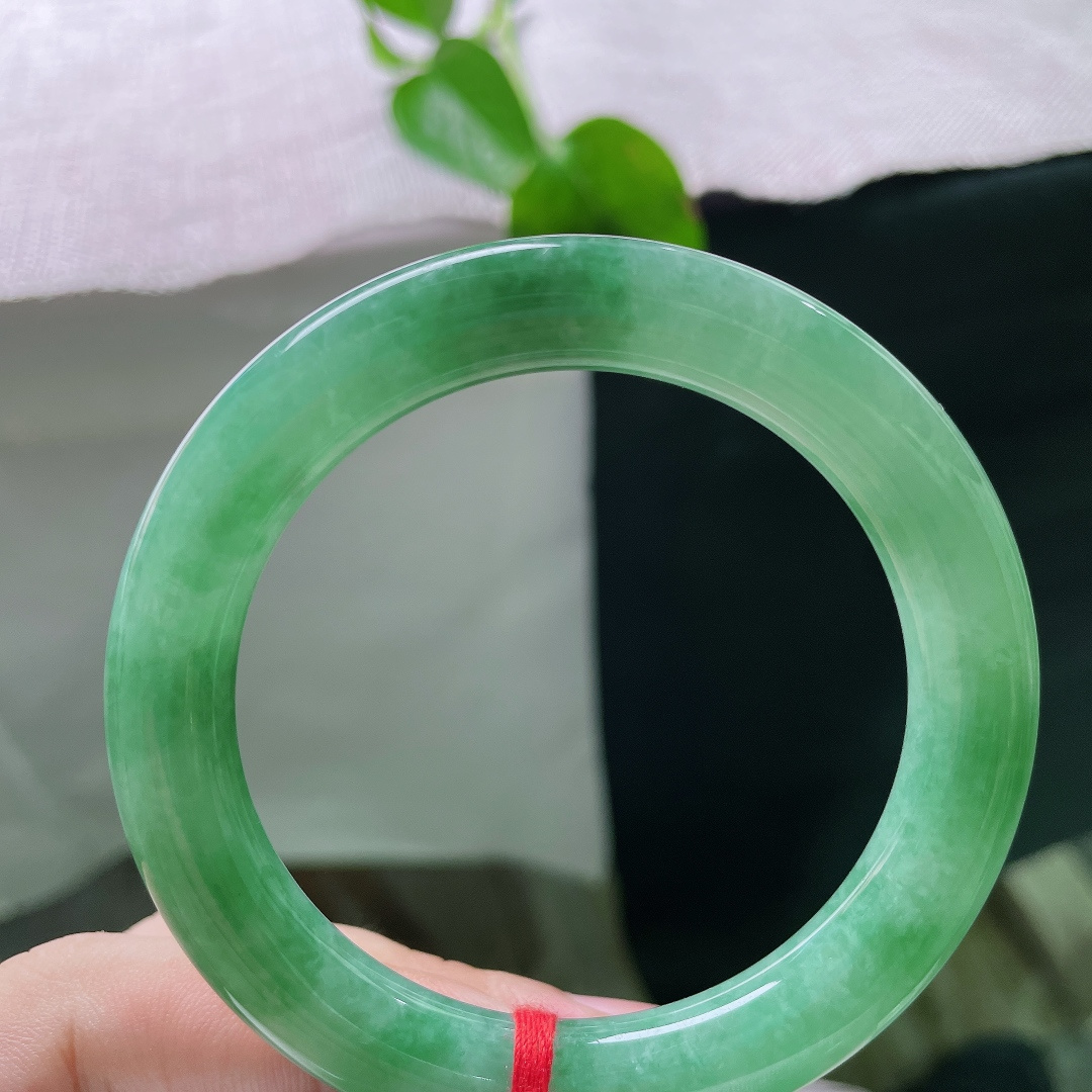 54.7/9.7，满绿正圈，无裂，一镯凝碧色，绿意绕清环。满圈翠韵温润流淌，腕间常驻满目春光。ss55965a
