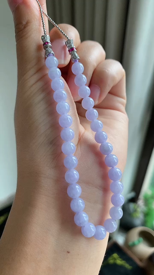 天然翡翠，珠链项链，尺寸6.3