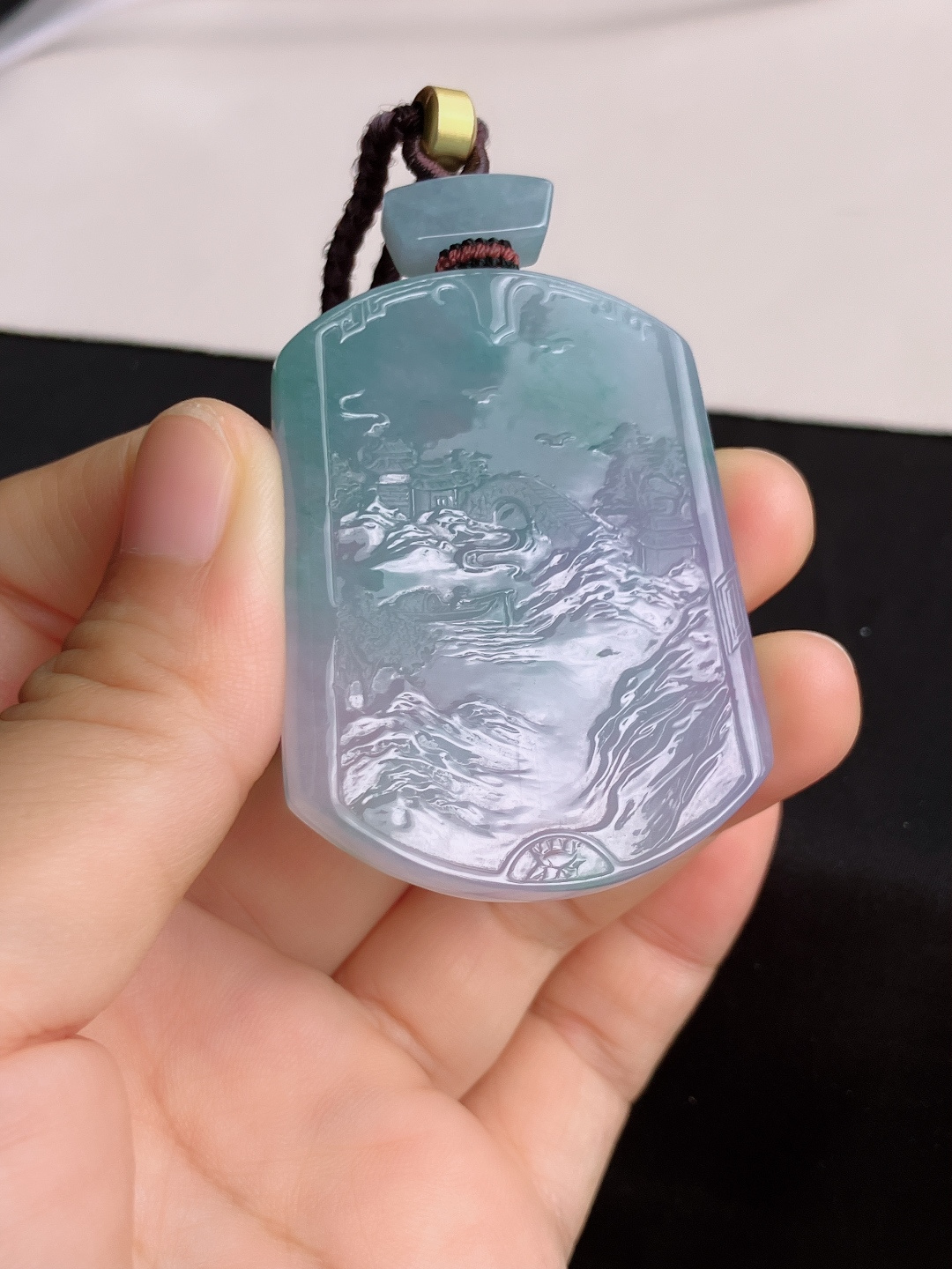 冰紫山水牌，意境美，尺寸53/40.3/5.8/自然光实拍