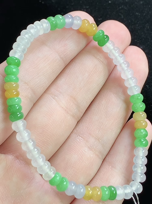 冰三彩算盘珠手串，尺寸4.7*2.6mm，Q22nfy