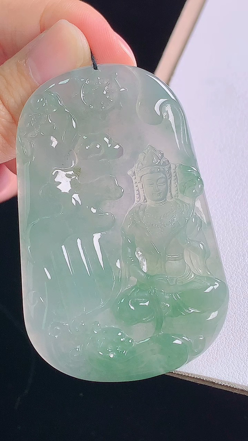 冰晴大势至菩萨，无裂，尺寸:62.8-40.6-6.0mm