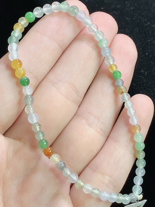 冰多彩玉珠手串，尺寸3.3～3.8mm，Q22nfy
