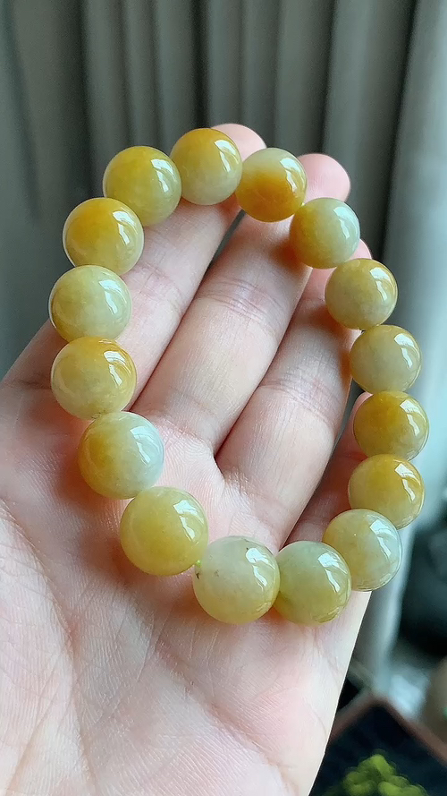 天然翡翠，珠链手串，黄翡，尺寸12x722