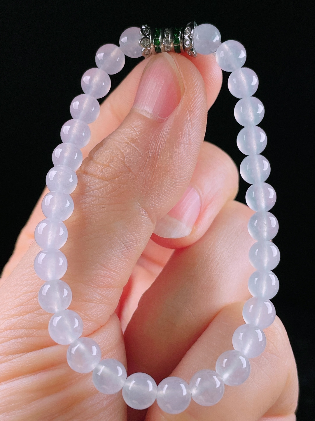 冰种手串，老种起光，细底通透，尺寸：6mm