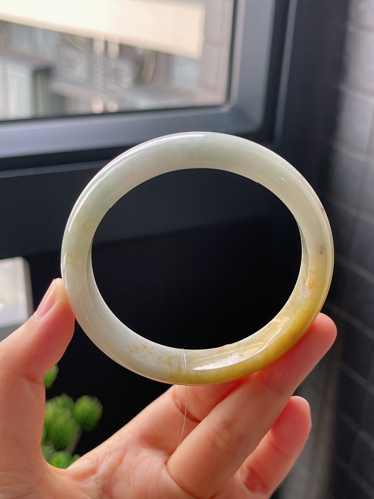 正圈57圈口，翡翠糯化种黄翡手镯
