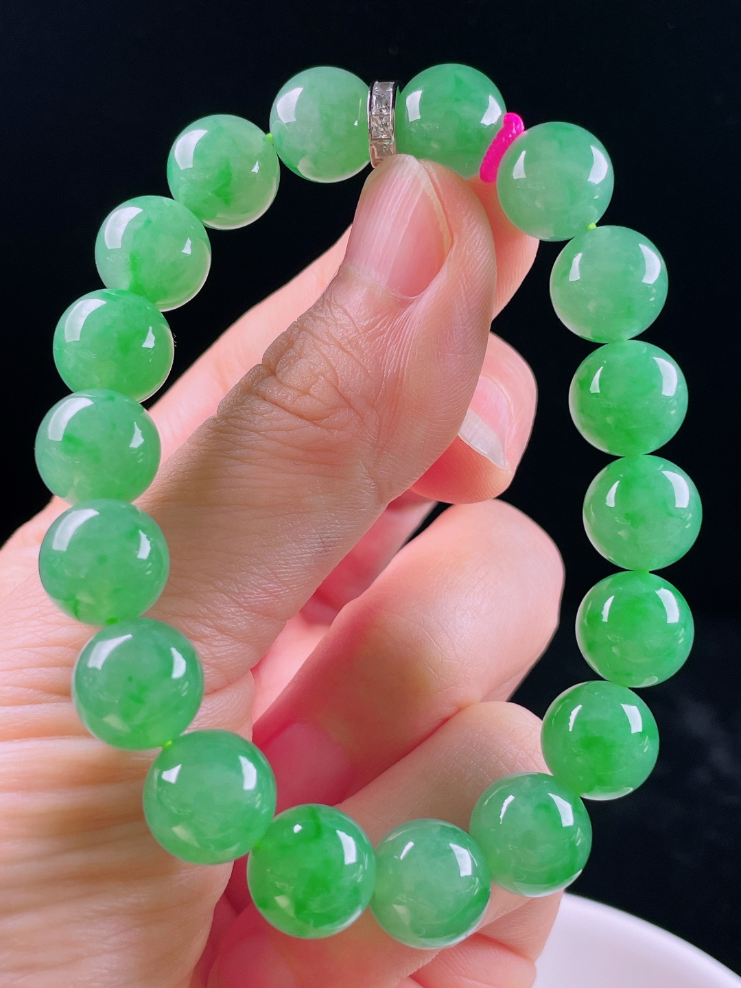 冰绿手串，老种起光，细底通透，尺寸：11.3mm