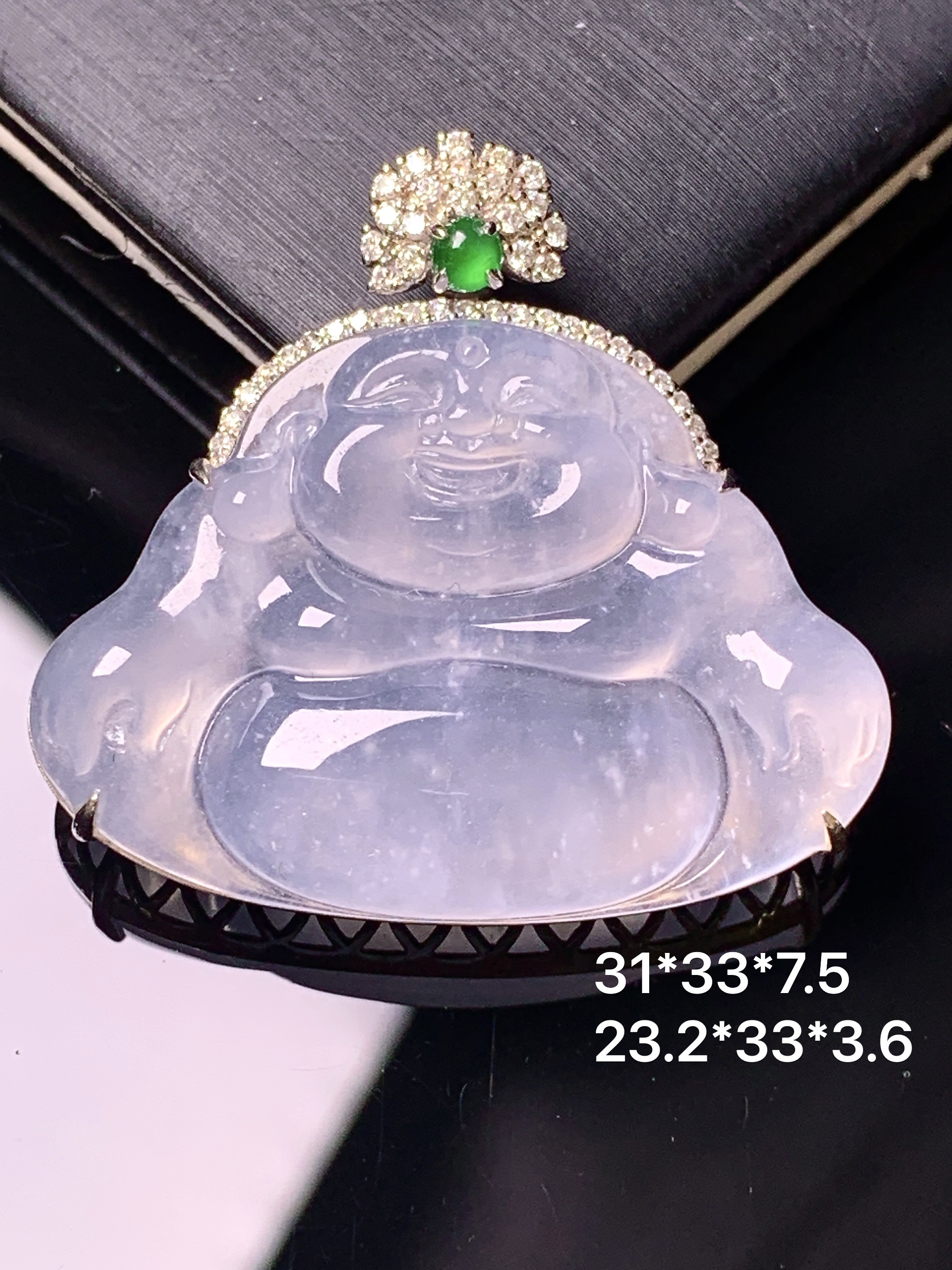 18k金钻镶嵌冰种佛公吊坠 玉质细腻 色泽艳丽清新 水润亮眼 整体尺寸31*33*7.5 y9