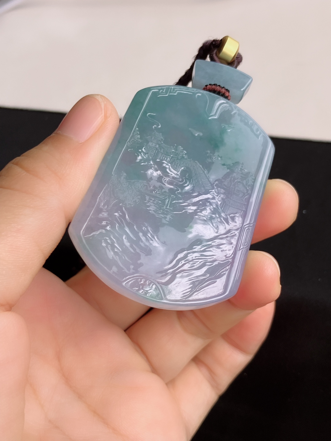 冰紫山水牌，意境美，尺寸53/40.3/5.8/自然光实拍